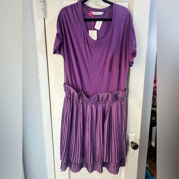 NWT See By Chloe Purple Mixed Media Pleated Dress US 10 - Picture 7 of 12